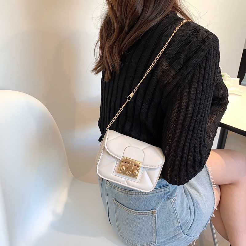 Túi mini dây xích trám thời trang túi hộp vuông khóa kim loại vuông cổ điển