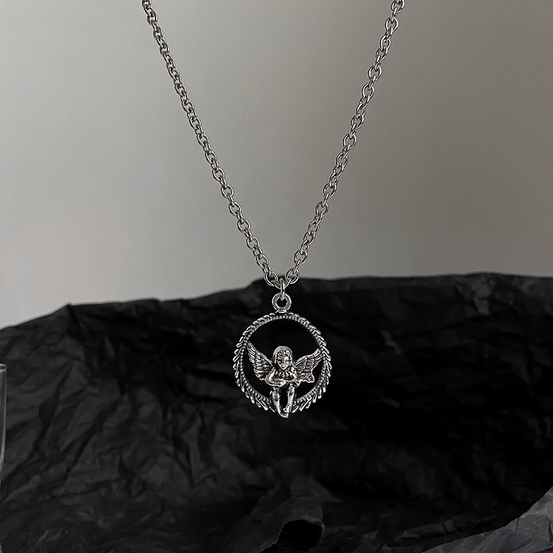 Vòng cổ thép titan mặt thiên thần Cupid phong cách Âu Mỹ