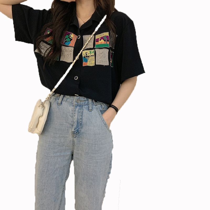 172473 |Màu Đen| Áo Sơ Mi Tay Lửng Thời Trang Cá Tính Trẻ Trung