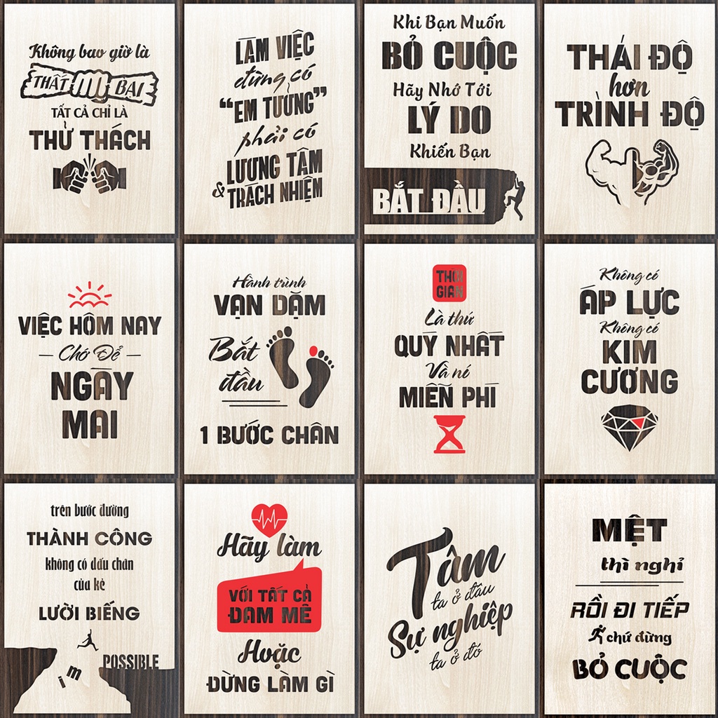 Tranh Gỗ Cổ Động - Treo Tường - Tranh Slogan - Tạo Động Lực Làm Việc Size 20x27cm