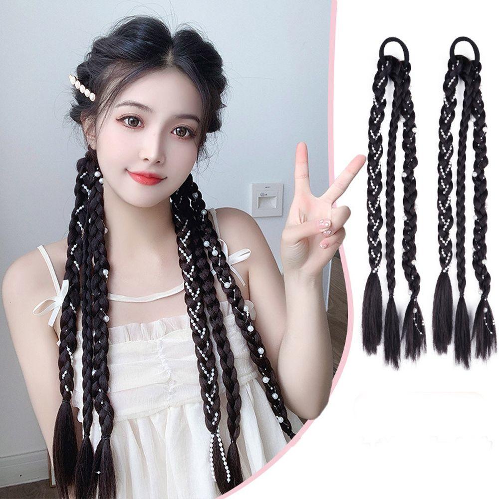 Qqmall Băng Đô Tóc Giả Thắt Bím Bằng Sợi Tổng Hợp Ngọt Ngào Thời Trang Dạo Phố Dành