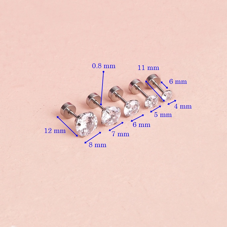 Bông tai đính đá trắng không đen gỉ dùng cho Nam Nữ (giá 1 chiếc)