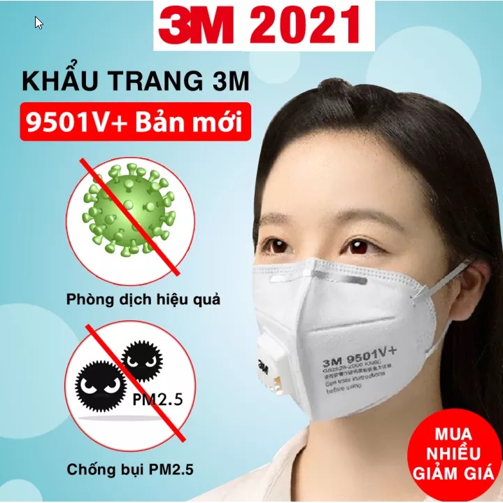 Khẩu trang 3M 9501V+ Chống bụi siêu mịn 2.5PM (1 cái) - Khẩu trang chuẩn KN95 siêu kín bảo vệ an toàn sức khỏe