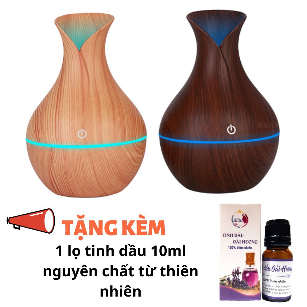 Máy Phun Sương Tạo Độ Ẩm, Khuếch Tán Tinh Dầu Vân Gỗ Cổ Cao Tặng Kèm Tinh Dầu Xông Phòng Thiên Nhiên