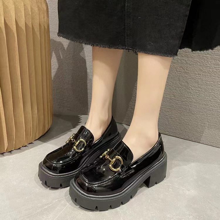 Giày Lười Da Đế Dày 6CM Tăng Chiều Cao Phong Cách Preppy Thời Trang Cho Nữ