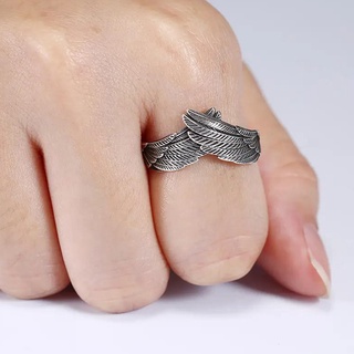 Nhẫn hình lông vũ mạ bạc có thể điều chỉnh