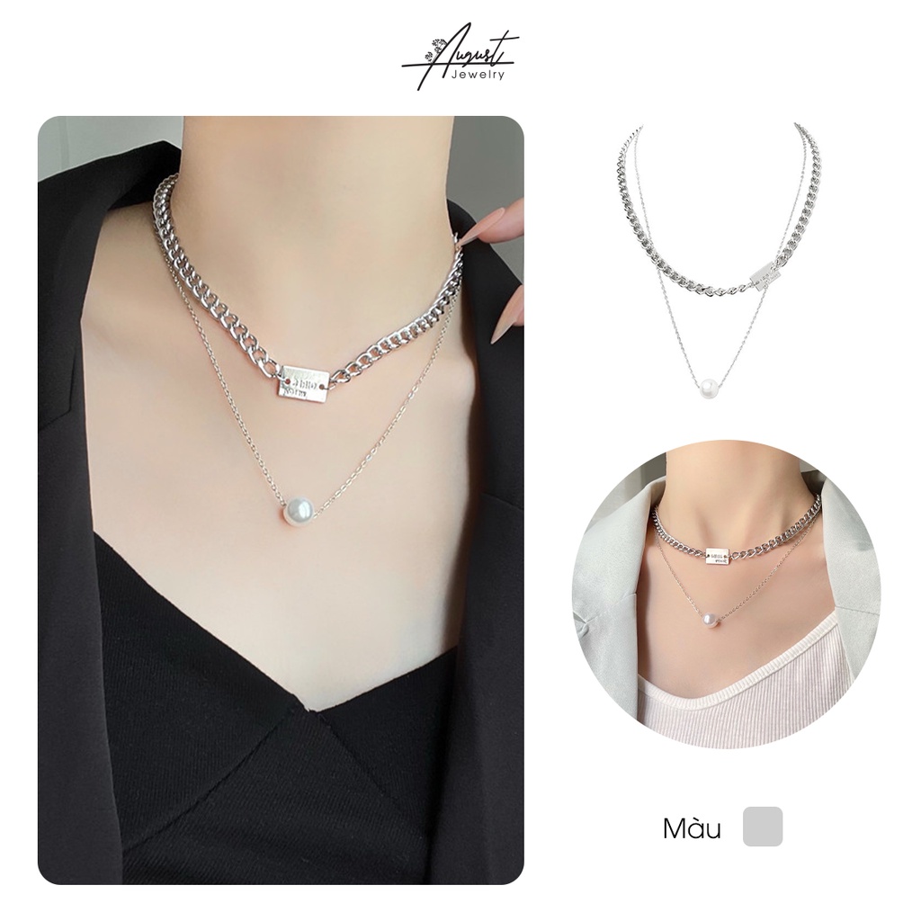 [Augustcloth | AugustJewelry] Dây chuyền/ vòng cổ hợp kim 1 mắc xích mặt thẻ chữ nhật 1 dây mảnh có hạt phong cách Hàn Q