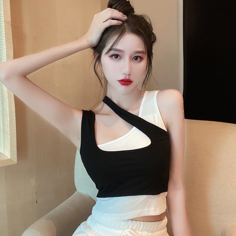 A Sense Of Design Fake Two-piece Short Sling Top Women\'s Slim Cropped Vest