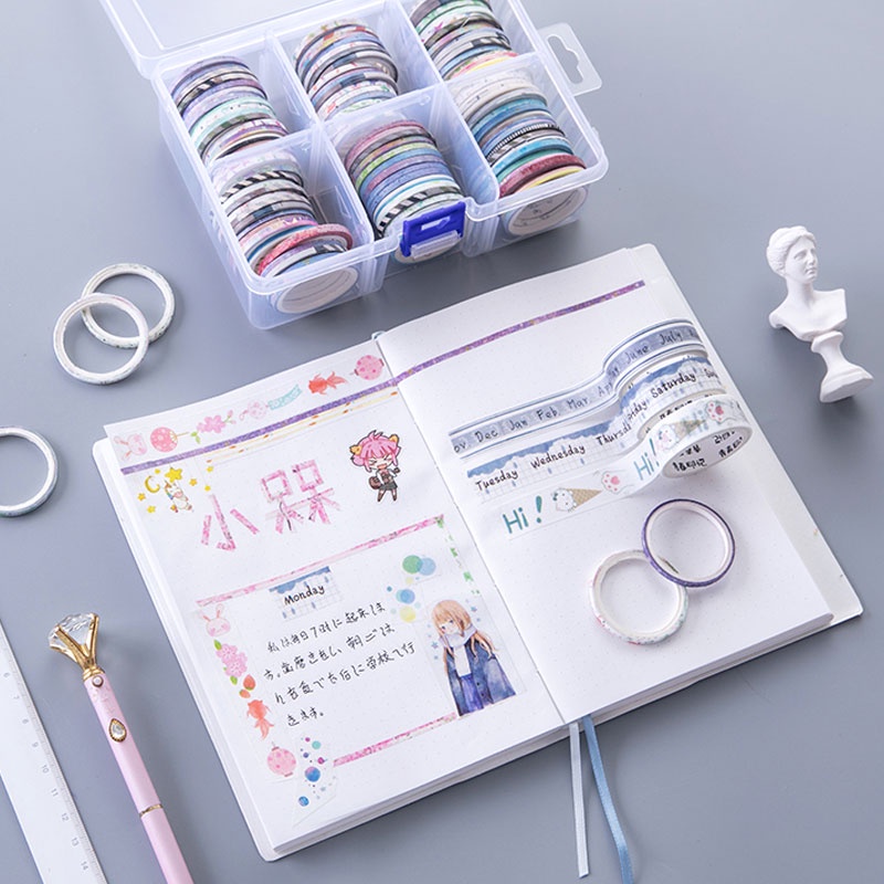 [Mã LIFEB04ALL giảm 10% tối đa 15K đơn 0Đ] Cuộn băng dính WASHI TAPE MINI 1mm dùng trang trí sổ đáng yêu, cute