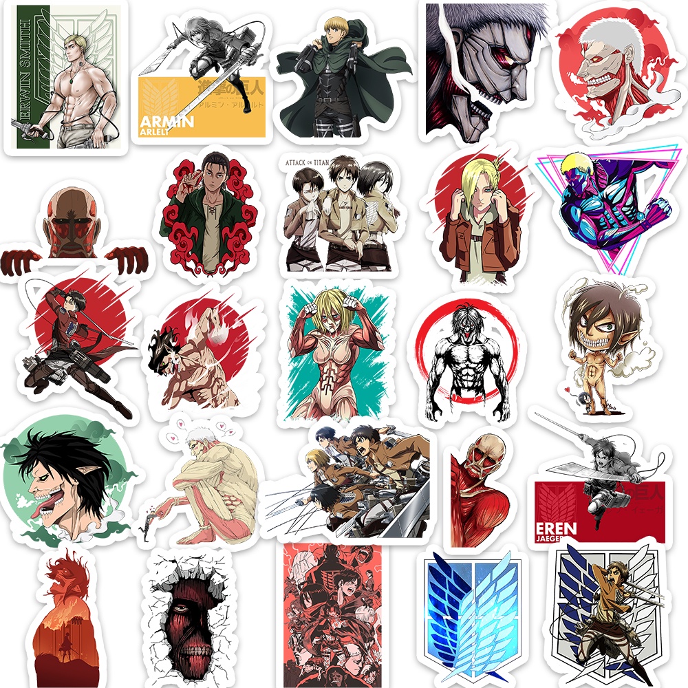 Set 50 cái Sticker Attack on Titans chống nước, Sticker Attack on Titans Levi, Sticker Attack on Titan Laptop