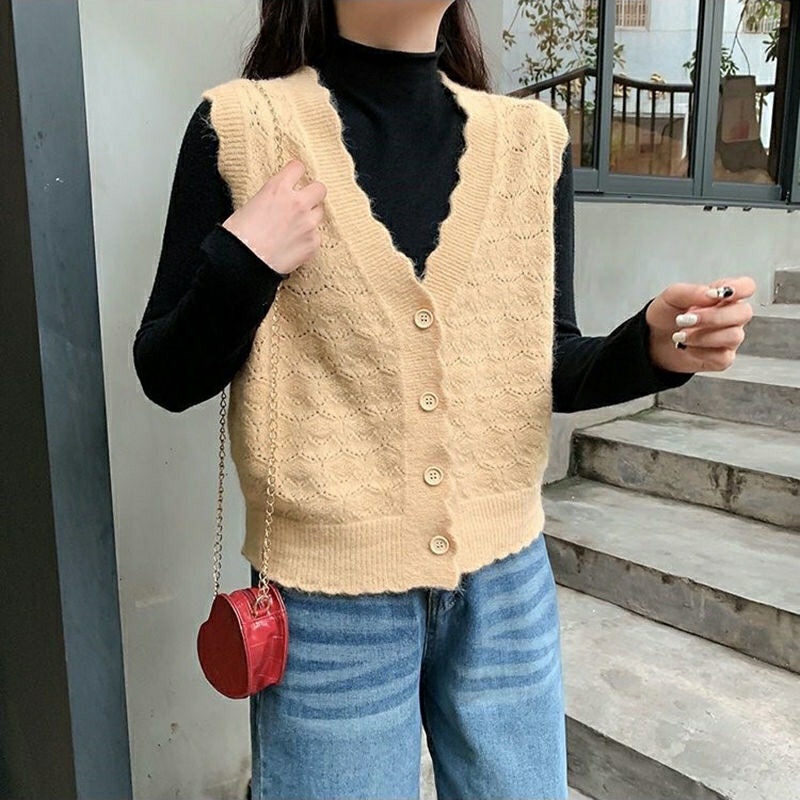 Áo khoác cardigan cổ chữ V phong cách phương Tây dễ phối đồ