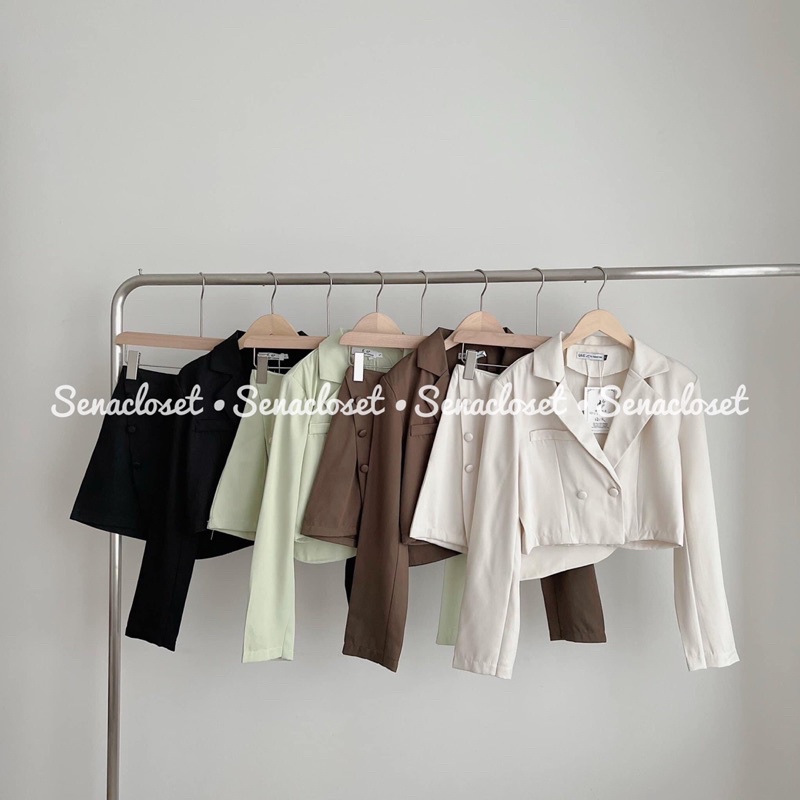 Set áo khoác vest croptop quần giả váy (Ảnh thật/Video)