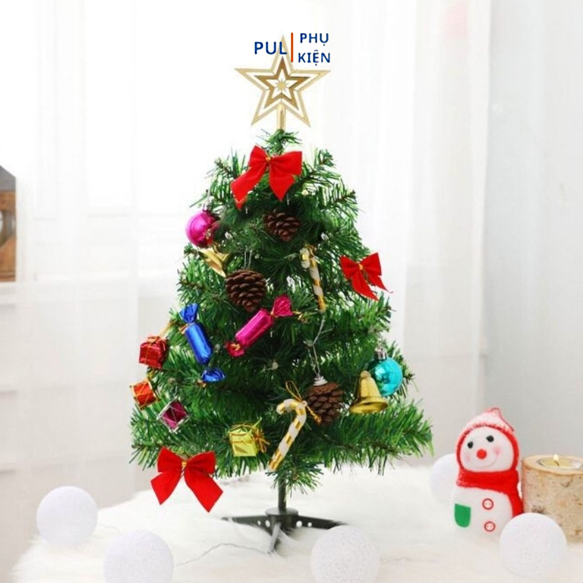 Cây thông noel 60cm mini để bàn nhỏ gọn kèm phụ kiện đẹp trang trí noel trong nhà văn phòng quà tặng giáng sinh