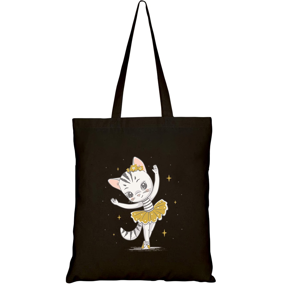 Túi vải tote canvas HTFashion in hình mèo con nhảy múa HT270