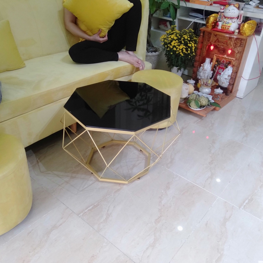 Bàn trà sofa, bàn trà kim cương , sơn tĩnh điện, mặt kính cường lực đen không vân, SANG TRỌNG
