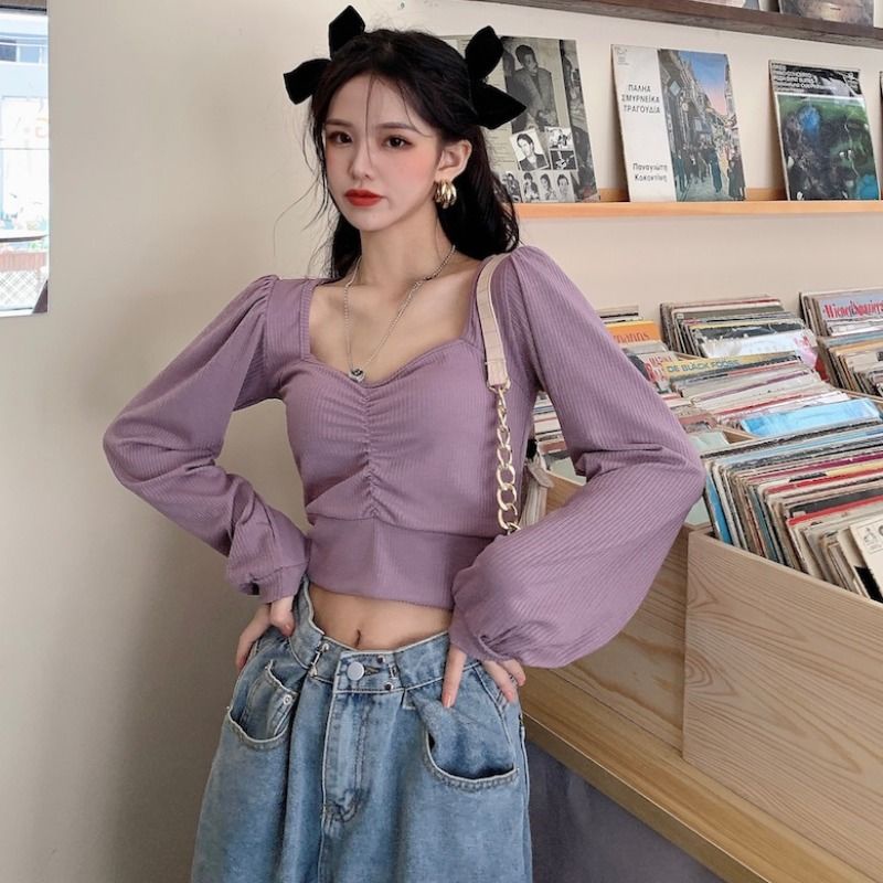 Áo Thun Ngắn Tay Phồng Cổ Chữ V Thời Trang Phương Tây Cho Nữ 2022