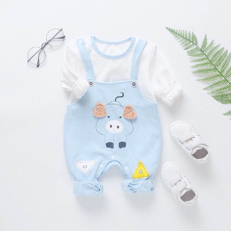 Body Yếm Dài Tay XANH DƯƠNG  cho Bé Trai Bé Gái mẫu quần áo trẻ em chất Cotton xịn mịn từ 3-12kg