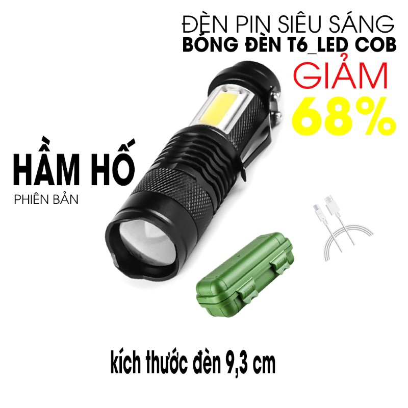 Đèn pin siêu sáng MINI ,2 trong 1 , phiên bản HẦM HỐ sac cổng usb ,co zoom có led chớp , nhiều chế độ đèn.