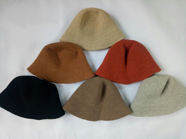 Mũ len bucket dệt kim phong cách Hàn Quốc đựng túi zip