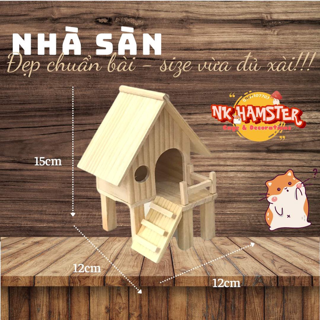 Nhà hamster, sóc, chuột, nhà sàn gỗ thông cho thú cưng nhỏ