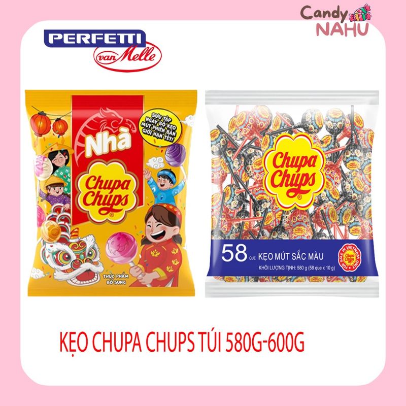 Bịch 60 que Kẹo mút Chupa Chups mix đủ vị hương trái cây gói 60 que
