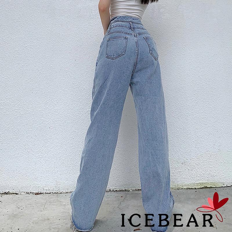 Quần Jeans Nữ Dài Lưng Cao Mài Rách Thời Trang