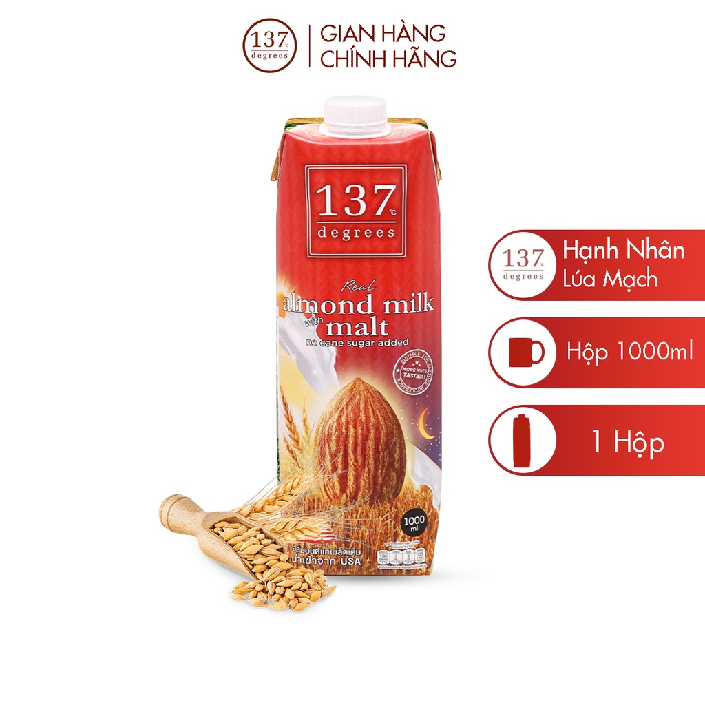 [VỊ MỚI] Sữa hạt Hạnh nhân Lúa mạch 137 Degrees hộp 1000ml