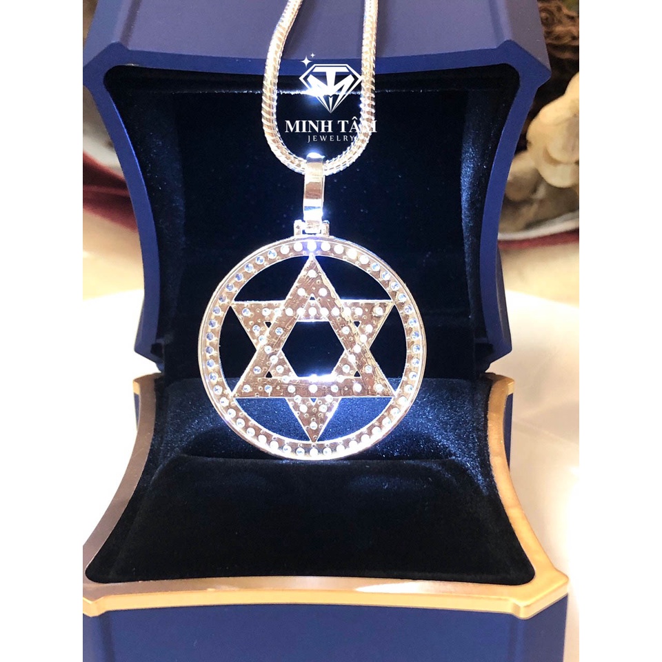 Mặt dây chuyền bạc nam hình tròn ngôi sao may mắn bạc ta gắn đá Minh Tâm Jewelry