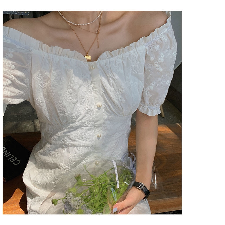 Đầm Maxi Ngắn Tay Thêu Họa Tiết Xinh Xắn Dành Cho Nữ | BigBuy360 - bigbuy360.vn