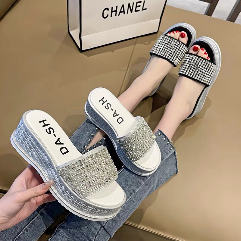 (S155) Dép xuồng nữ đế 6 phân quai ngang full đá (Mã 823 - xuồng đá)