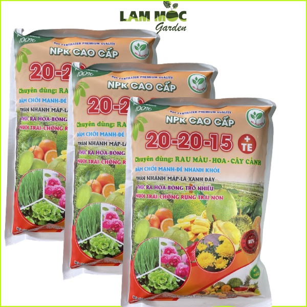 Phân Npk 3 Màu 20-20-15 +TE Gói 1 Ký