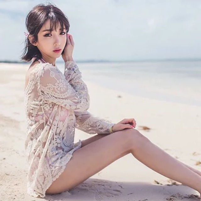 Kimstore_bikini: Áo khoác đi biển (trắng/ kem/ đen) kèm ảnh thật