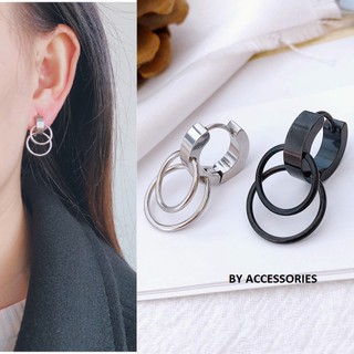 Khuyên tai titan unisex phối vòng tròn không gỉ  shop bansigudetama