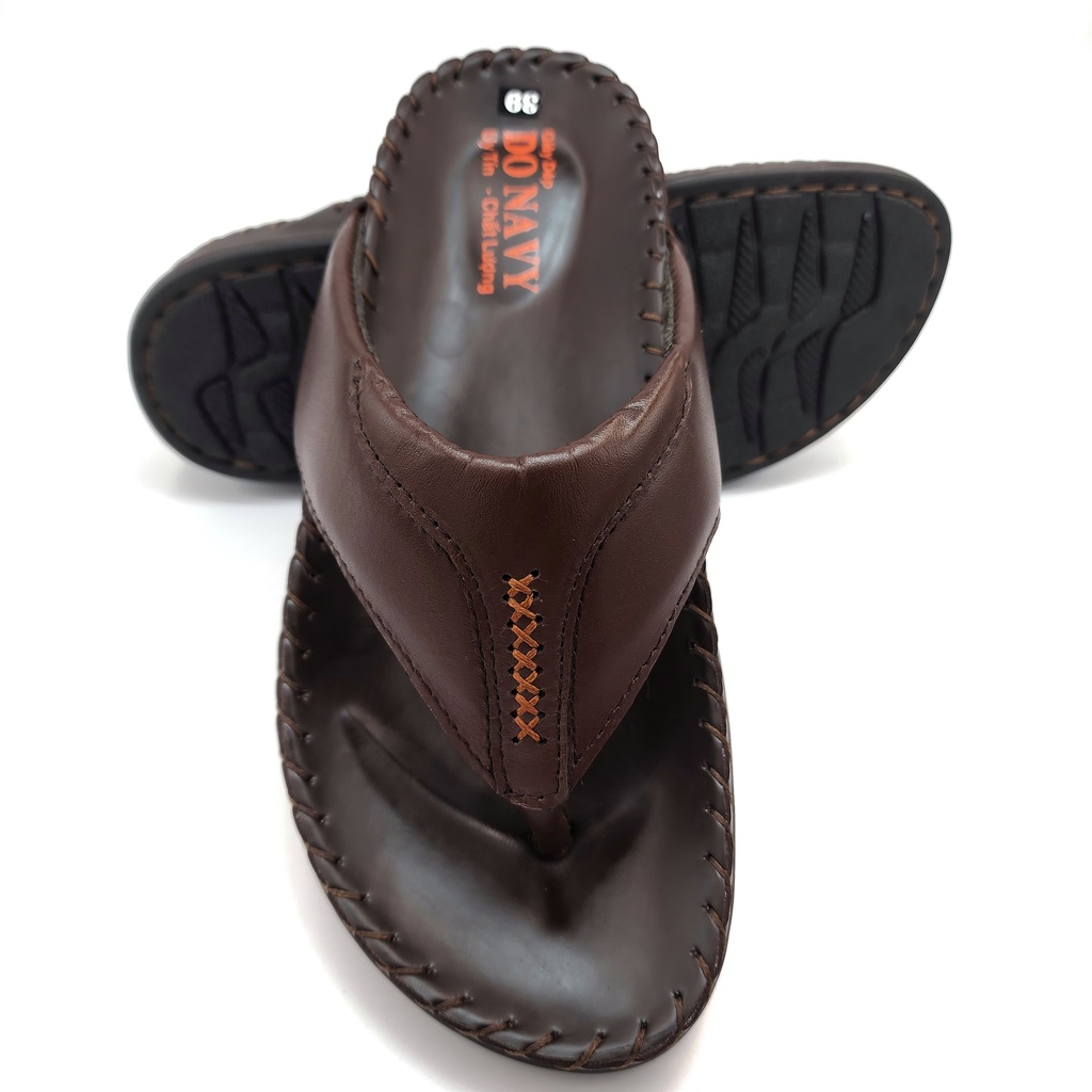 Dép kẹp nam da bò donavy cao cấp quai may dấu x nổi bật ,đế cao su cao cấp đi chống trơn trượt d.k7x