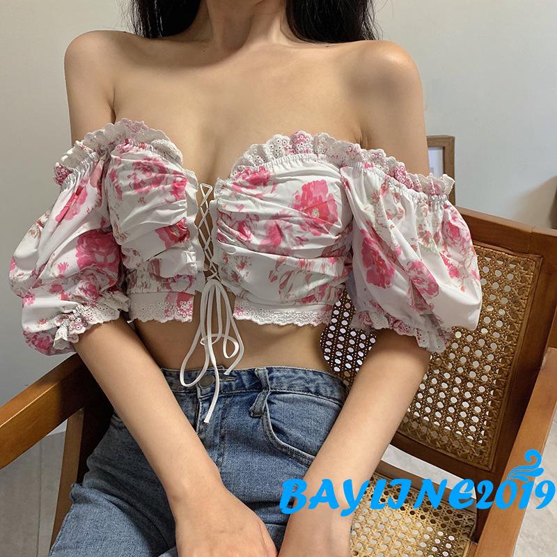Áo kiểu tay phồng màu trơn thiết kế dây đan chéo quyến rũ thời trang giản dị cho nữ | BigBuy360 - bigbuy360.vn