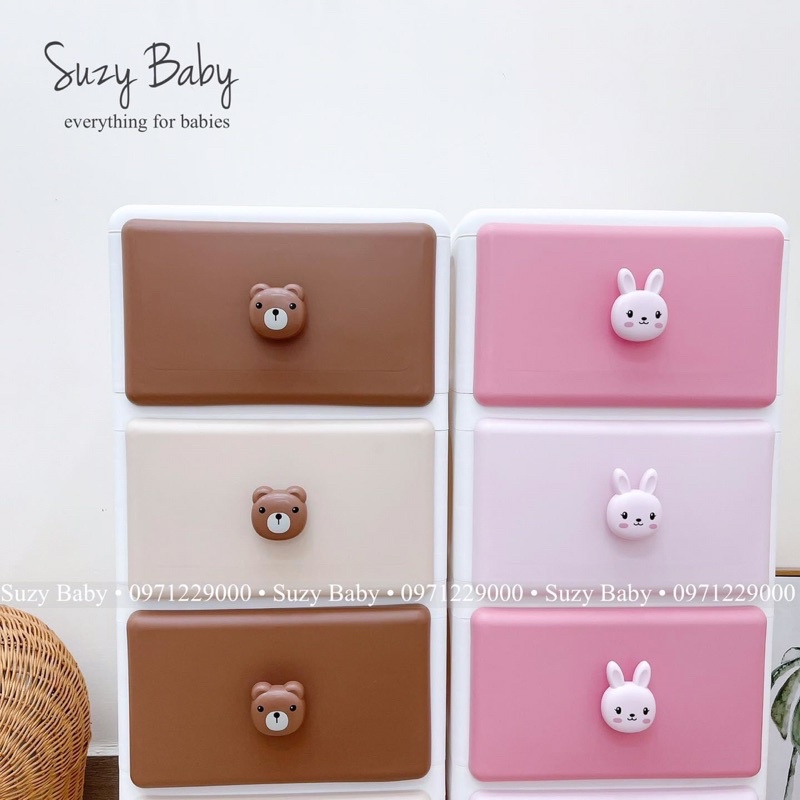 Tủ Nhựa Ngăn Kéo Cho Bé Thỏ Hồng - Gấu Nâu( 3Tầng/4Tầng/5tầng), Suzy baby