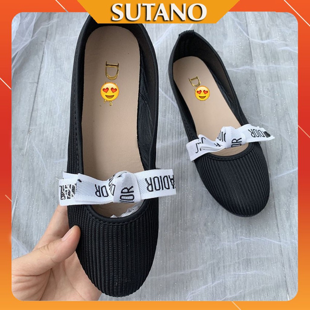 [Sale 50%] Giày bệt nữ nơ trắng chất chun co giãn êm chân