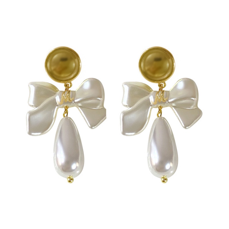 Bông Tai Mạ Bạc 925 Hình Nơ Đính Ngọc Trai Phong Cách Hàn Quốc