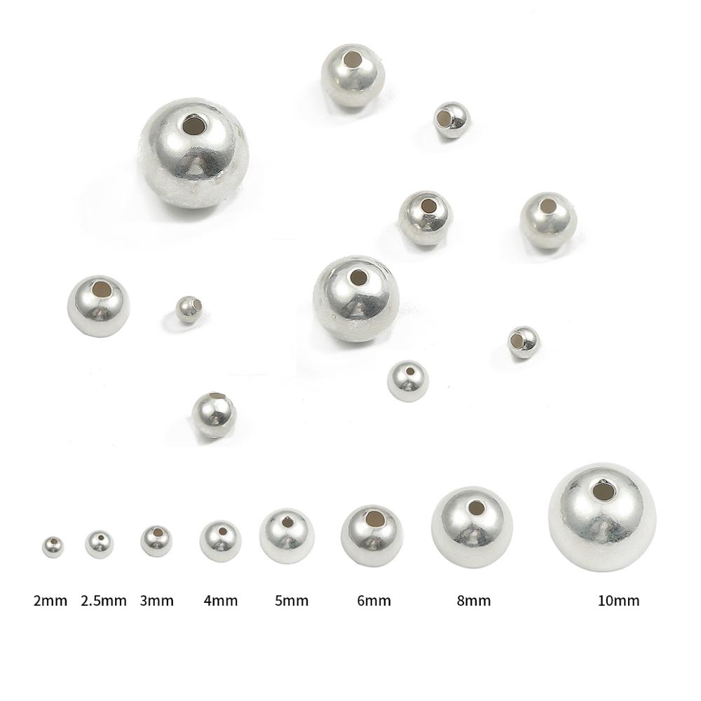 Hạt xâu tròn làm trang sức chất liệu bạc sterling 925 2-10mm