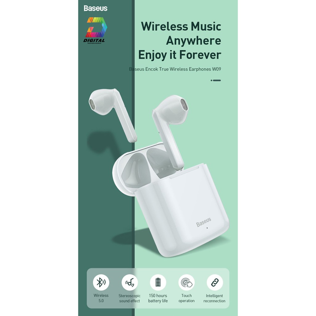 [Mã 267ELSALE hoàn 7% đơn 300K] Tai nghe Bluetooth True Wireless Baseus W09 Chính Hãng