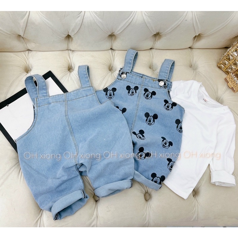 SETB21 - SETB22 Yếm Jean Kèm Áo Thun Cotton Dài Tay In Gấu - mickey Cho Trẻ 6kg Đến 15kg