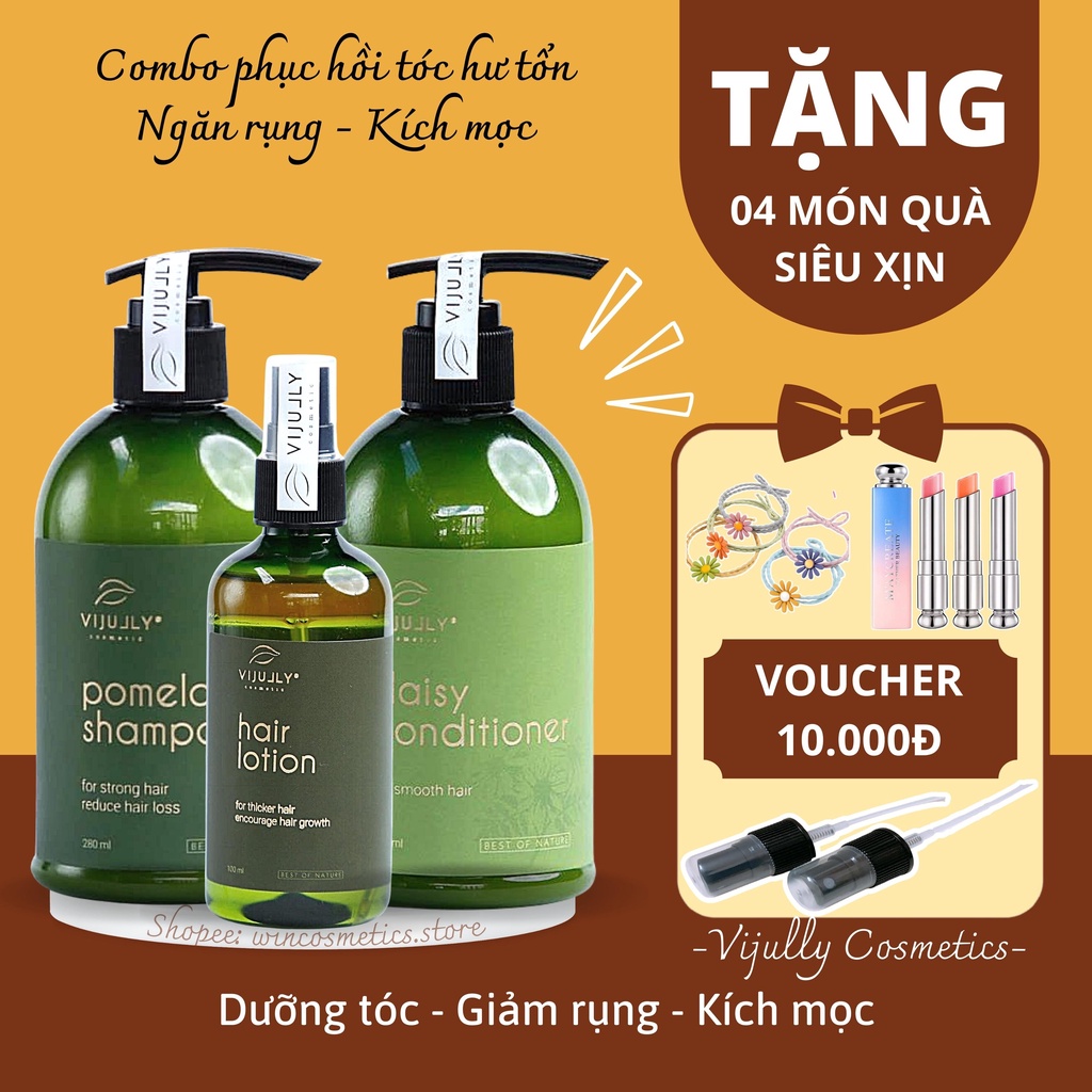 Bộ phục hồi tóc cao cấp Vijully chính hãng, kích mọc tóc nhanh, ngăn rụng tóc, giữ nếp tóc suôn mượt hết khô sơ chẻ ngọn