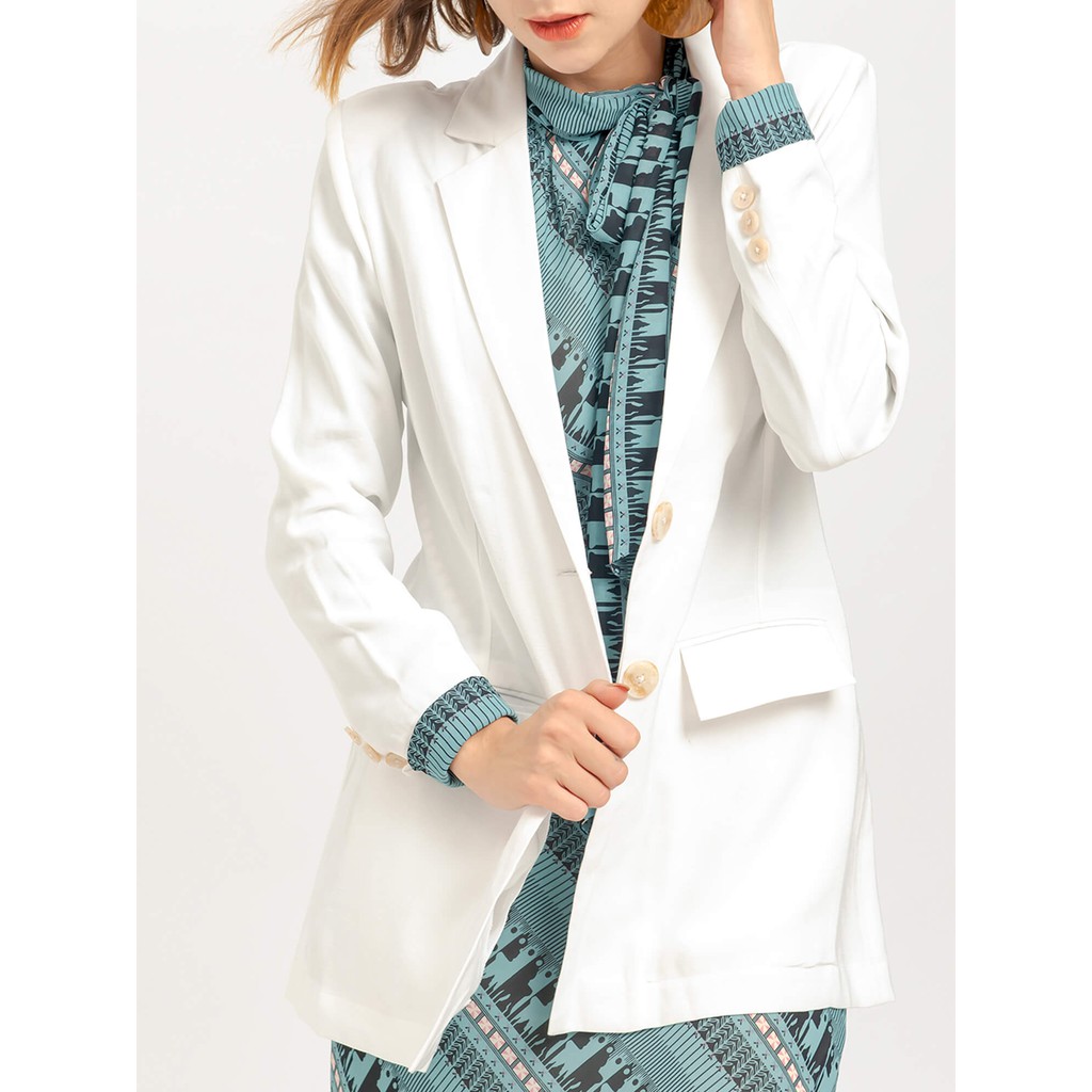 Áo khoác Blazer nữ YV LE & CO vải Cotton màu trắng phong cách