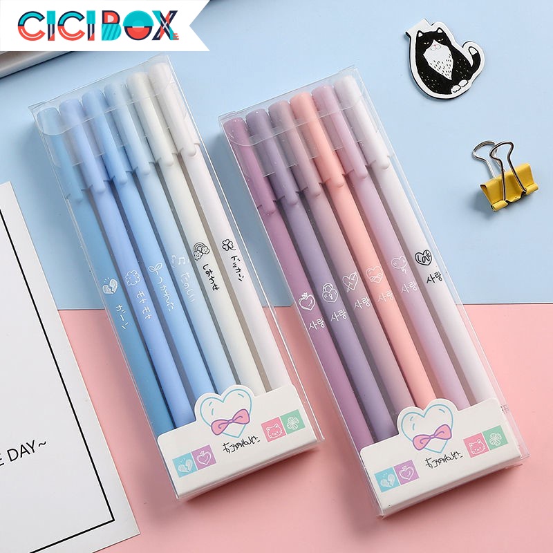 SET 6 bút kim nhiều màu sắc mực đen khô nhanh, bút nước văn phòng chữ đẹp mực đều CICIBOX