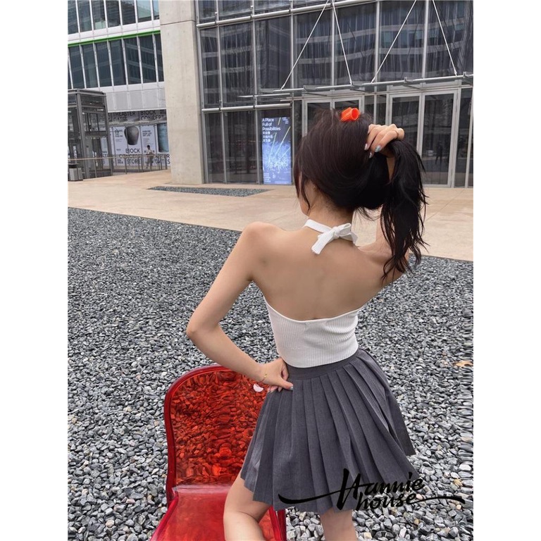 Áo dệt kim không tay hở lưng cột dây cổ thời trang cho nữ