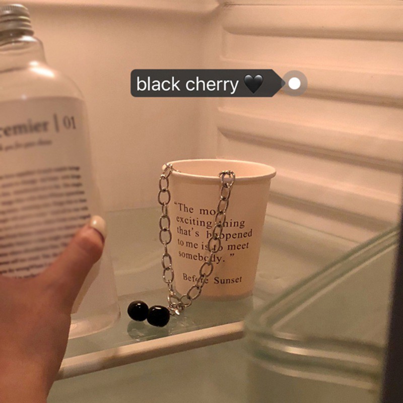 Dây Chuyền Mặt Quả Cherry Đen Phong Cách Vintage
