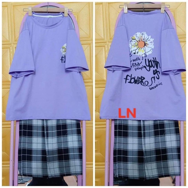 Sét hoa fbwer tici + quần kẻ DAN976