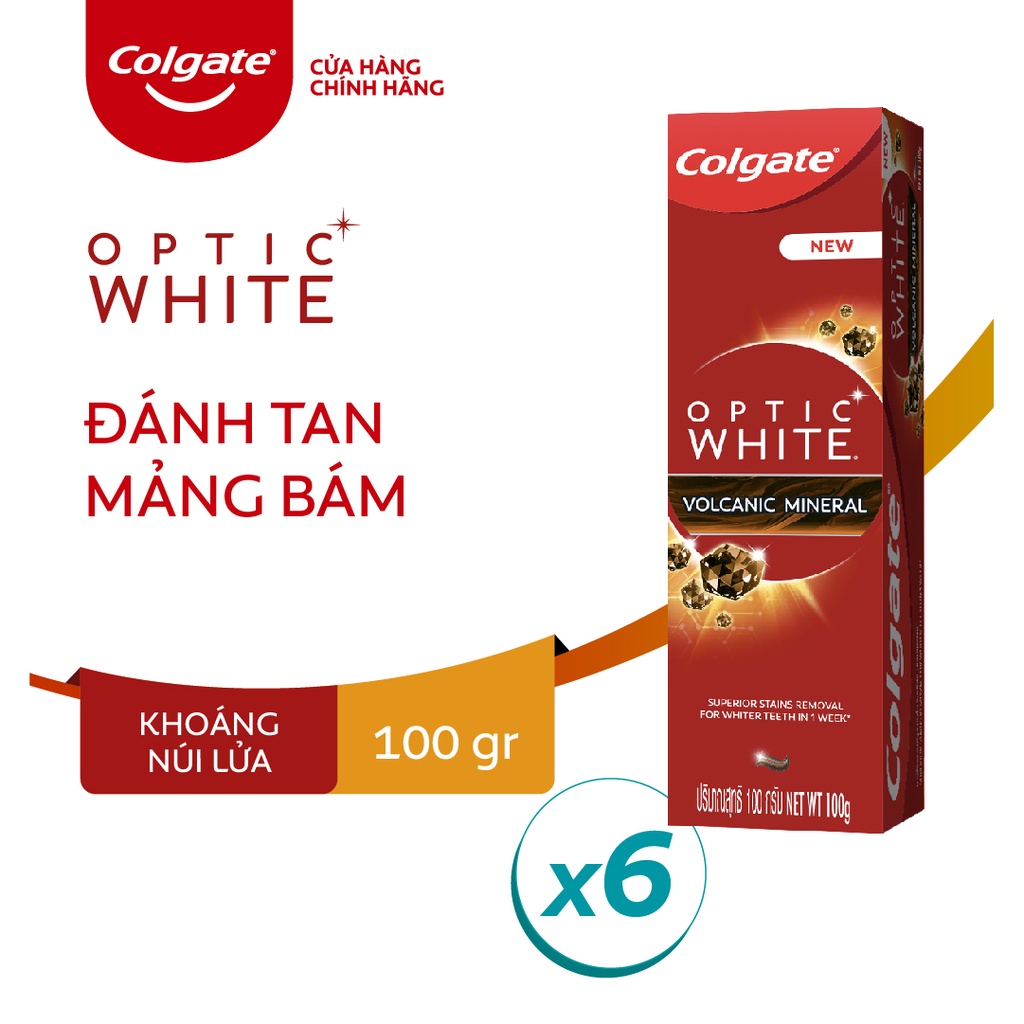 Bộ 6 kem đánh răng Colgate Optic White làm trắng từ khoáng núi lửa Hàn Quốc 100g