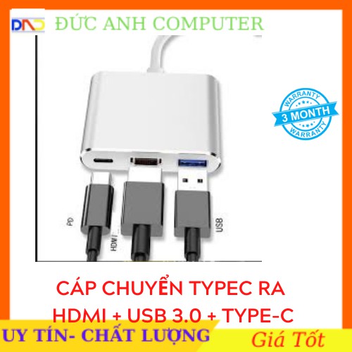 Bộ Adapter cáp chuyển Type-C sang HDMI 4k/USB/TypeC 3 trong 1 dùng trong trình chiếu cho Macbook, iPad, Smart Phone