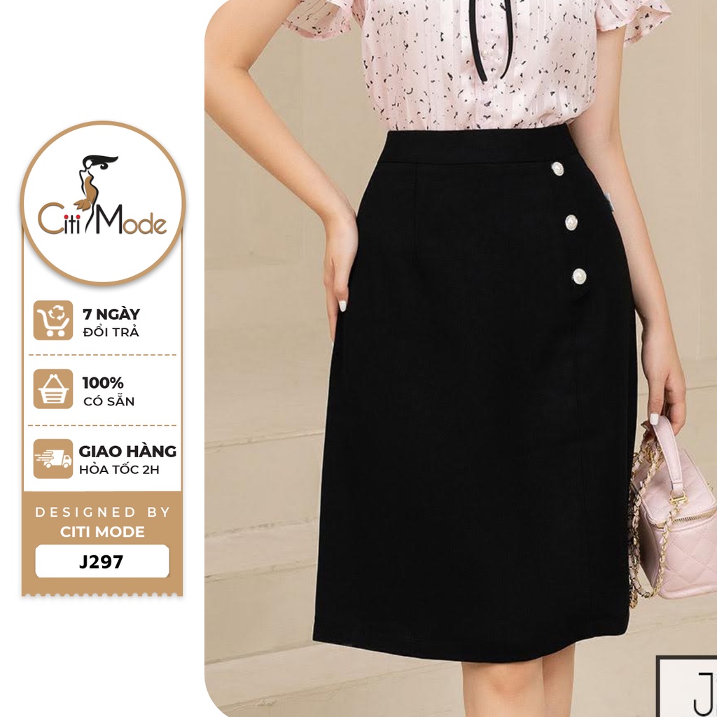 Chân váy công sở CITI MODE FASHION dáng A thiết kế đính 3 cúc J297